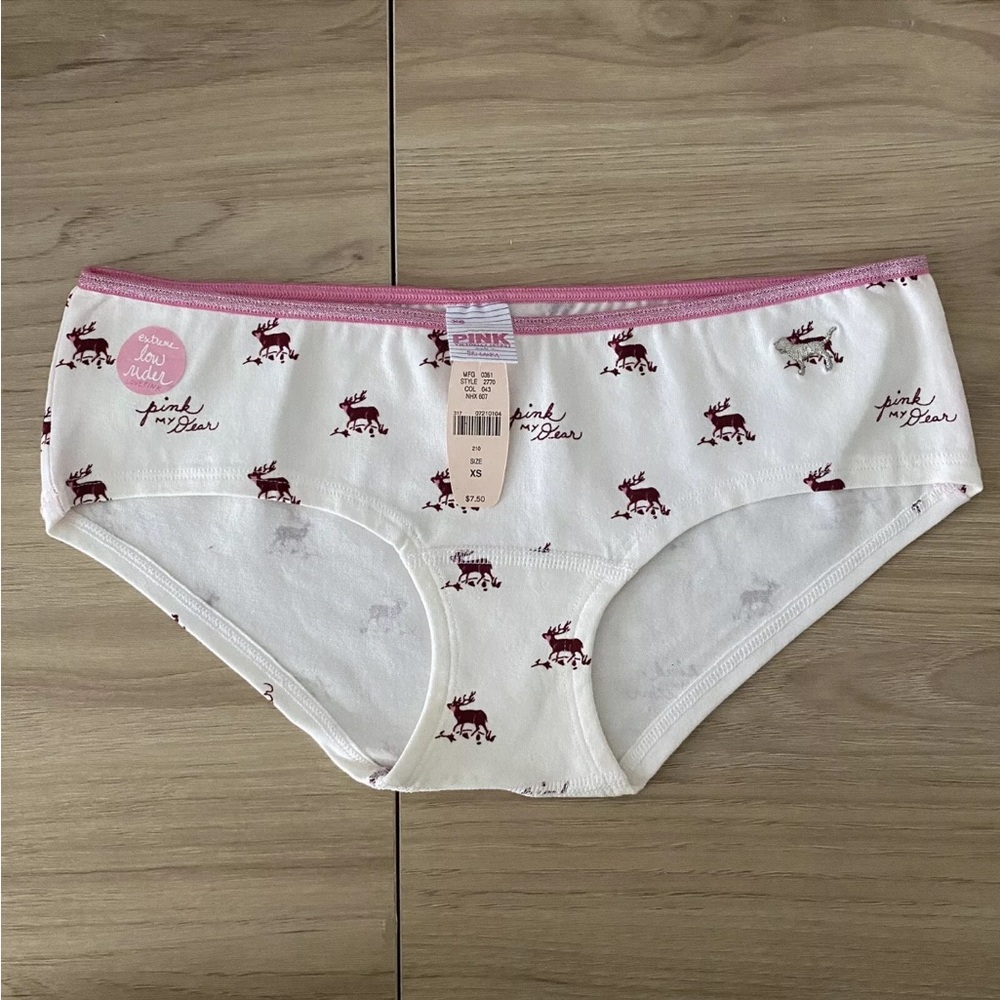 NWT Victoria Secret PINK - Pink My Dear Deer Glitter Trim Low Rider Hipster - XS